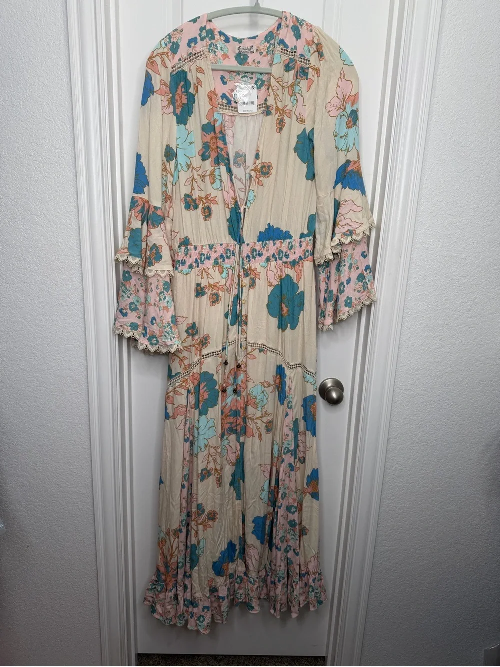 Free People‎ Intimately Penny Printed Bodysuit Bell Sleeve Boho Dress Small NWT
